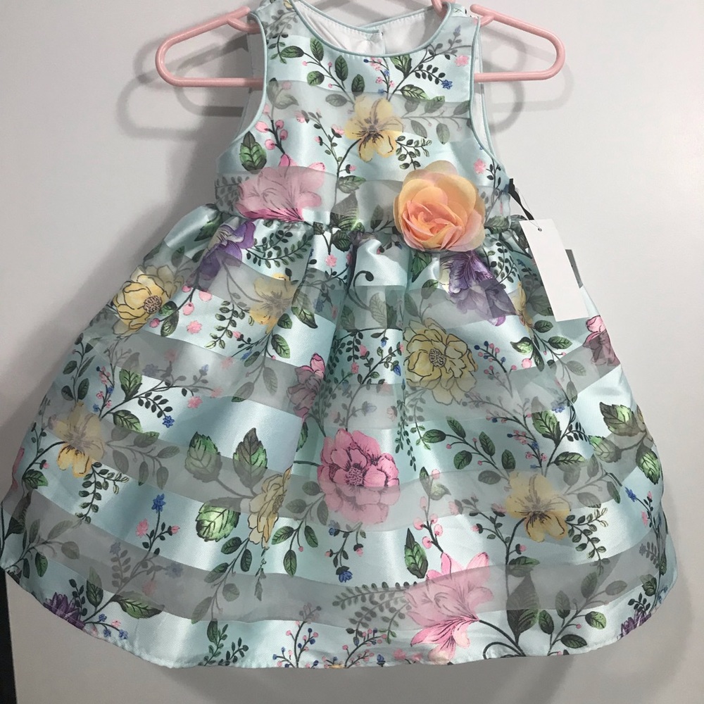 Pippa & Julie mint green stripe dress 6 9 months